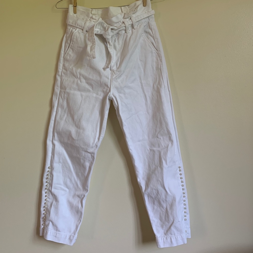 Zara wide leg, high waist white denim crop jeans